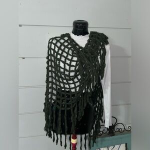 Crochet infinity scarf boho fringe knitt wrap poncho shawl